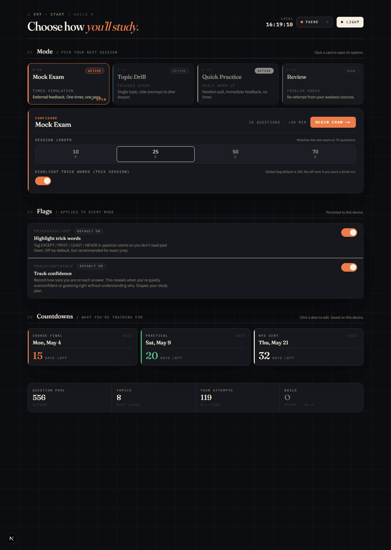 O · Starting page (M theme)